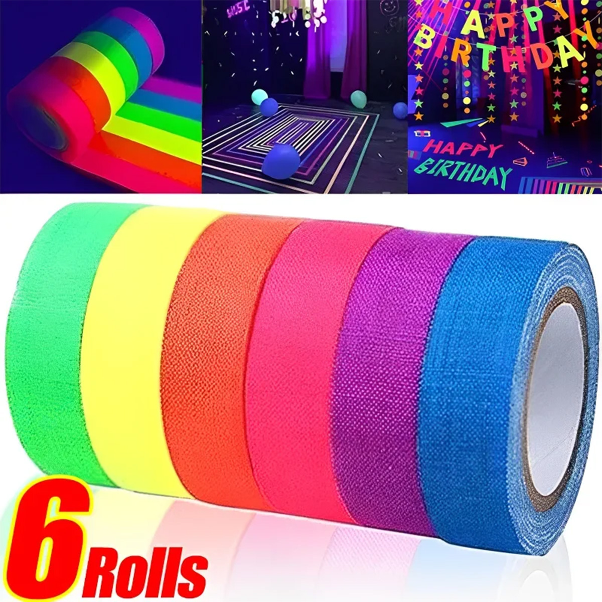 Woodworking Uv Light - 6-pack neon fluorescerende tapeset 6 levendige